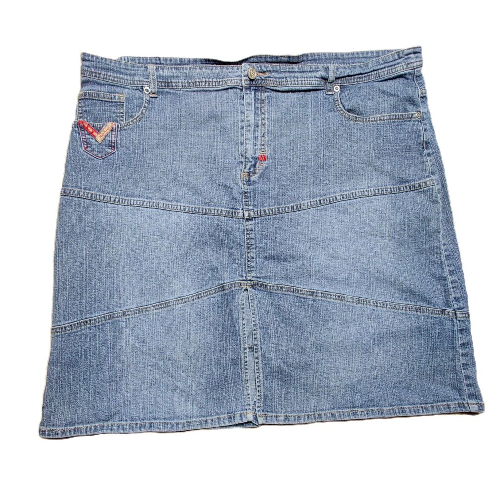 Mecca Femme Denim Midi Skirt Women's 24 Blue Y2K Panel Stretch Embroidered
